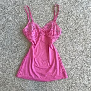 Y2K Pink Lace Cami Lingerie Style Slip - Size S